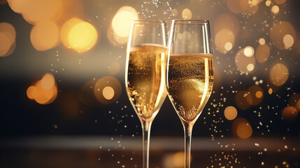 Brinde de celebração com champanhe. Cartões de Ano Novo