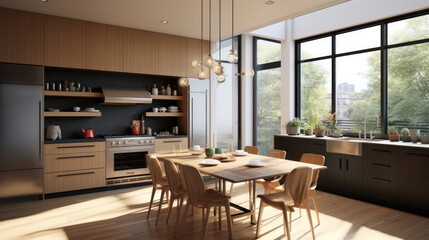 Fototapeta premium A modern kitchen complete with all furnishings