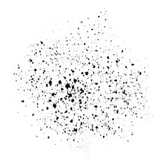 Grunge ink splatter isolated on white background. Black dusty grunge effect. Speckled and grit vector texture. Hand drawn of black paint splash. Vector illustration of Dirty background