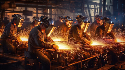A factory where skilled workers are engaged in arc welding
