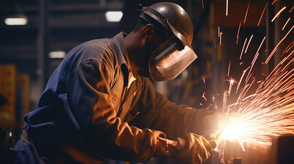 Fototapeta premium A factory where skilled workers are engaged in arc welding
