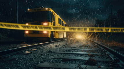 The law enforcement officer's yellow car and the crime scene tape are yellow