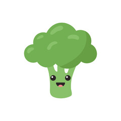 Broccoli with kawaii eyes isolated on white background. Vector illustration