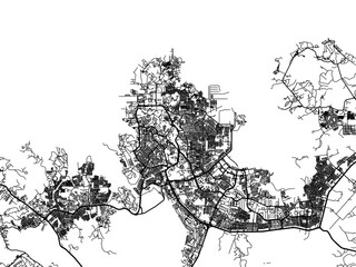 Vector road map of the city of  Batam in Indonesia with black roads on a white background.
