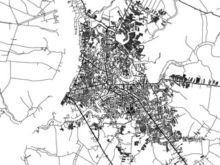 Vector road map of the city of  Banjarmasin in Indonesia with black roads on a white background.
