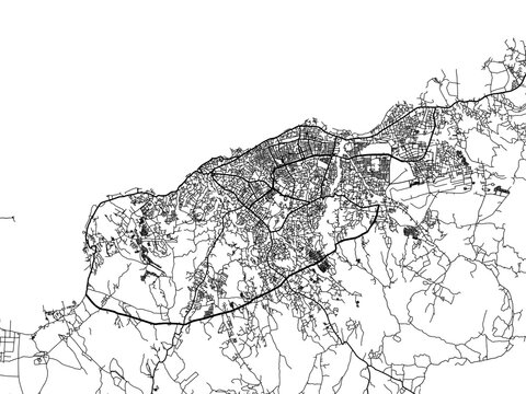 Vector road map of the city of  Kupang in Indonesia with black roads on a white background.