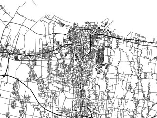 Vector road map of the city of  Tegal in Indonesia with black roads on a white background.