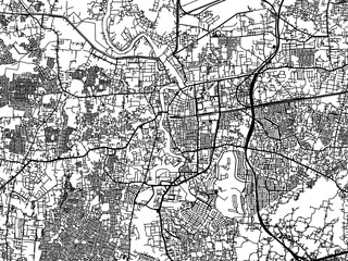 Vector road map of the city of  Tangerang in Indonesia with black roads on a white background.