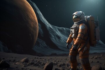 Fototapeta na wymiar An astronaut discovers uncharted planets. Generative AI