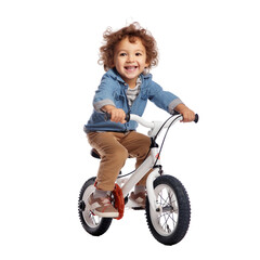 little child riding a bike isolated on transparent background