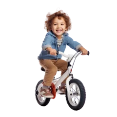 Foto op Canvas little child riding a bike isolated on transparent background © Lucas