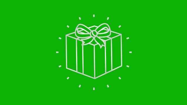 Animated icon of silver gift with rays around. Symbol of present. Linear vector illustration isolated on the white background.
