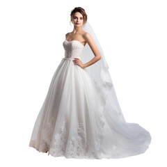 Fototapeta na wymiar bride in white wedding dress isolated on transparent background