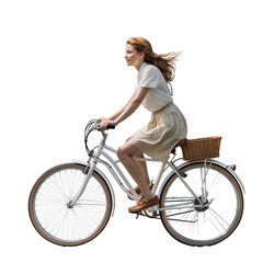woman on a bicycle isolated on transparent background