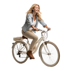 Fototapeta na wymiar woman on a bicycle isolated on transparent background