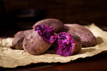 Special Chinese snack roasted sweet potato on simple background