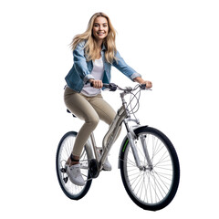 woman on a bicycle isolated on transparent background