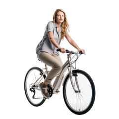 woman on a bicycle isolated on transparent background - obrazy, fototapety, plakaty