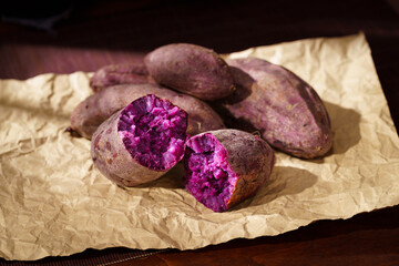 Special Chinese snack roasted sweet potato on simple background