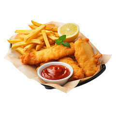 fish and chips with sauce isolated on white background, ai generated