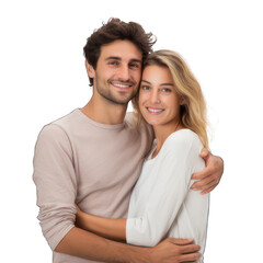Fototapeta premium Young couple holding each other isolated on white created with Generative AI
