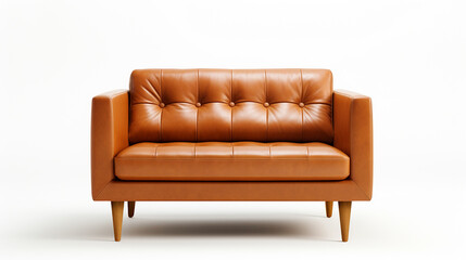 sofá confortável moderno para um assento de couro marron  sobre fundo branco