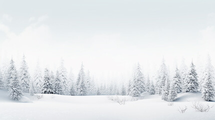 cena minimalista de neve de inverno, floresta branca, festa de Natal - obrazy, fototapety, plakaty