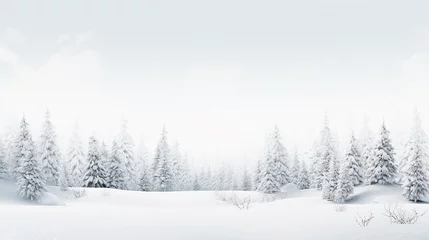 Fotobehang cena minimalista de neve de inverno, floresta branca, festa de Natal © Alexandre