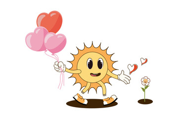 Retro Happy Valentine's Day. Retro sun.Happy characters in love. Retro characters. Vector illustration