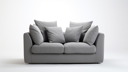 sofá confortável moderno para dois assentos cinza  sobre fundo branco