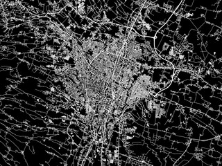 Vector road map of the city of  Malang in Indonesia with white roads on a black background.