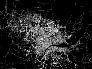 Vector road map of the city of  Palembang in Indonesia with white roads on a black background.