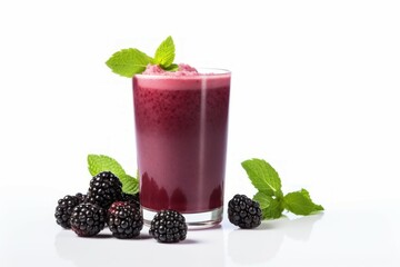 Purple-black Blackberry smoothie glass drink. Food dessert. Generate Ai