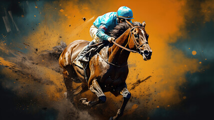 Fototapeta premium Race in Motion: Artistic Reportage of Horses Captured with a Large Format Lens in Close-Up