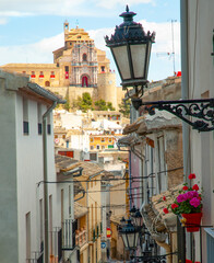 View of the monastery of San Clara in the city of Caravaca de la Cruz Murcia, through the streets decorated with flowers