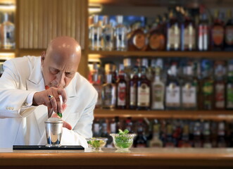 master bartender showing all the experience and talent in his profession