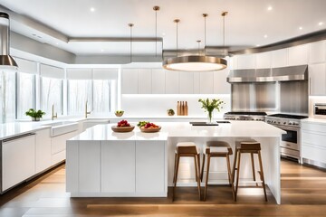 modern white kitchen that epitomizes sleek and elegant design.