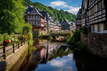 Fototapeta na wymiar Historic town, Monschau, Germany. Generative AI
