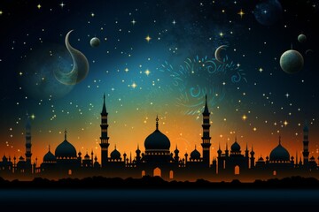 Diwali-themed background set against a moonlit sky - obrazy, fototapety, plakaty