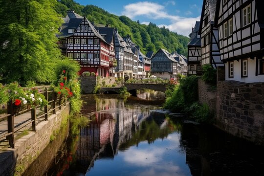 Historic town, Monschau, Germany. Generative AI