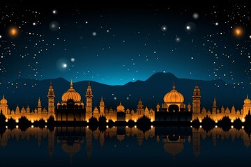 Diwali-themed background set against a moonlit sky - obrazy, fototapety, plakaty