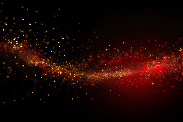 Gold and Red Glitter Confetti on Black Background Copy Space