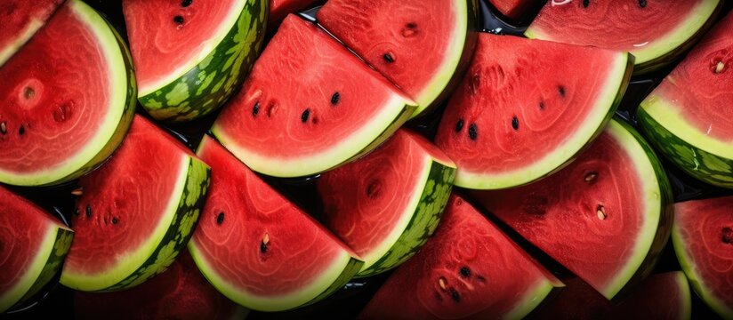 Closeup stock photo of a ripe red watermelon fruit With copyspace for text