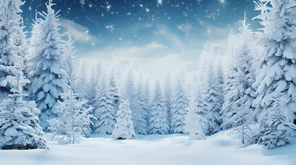 Fototapeta na wymiar Cena de neve do inverno, floresta branca, festa de Natal