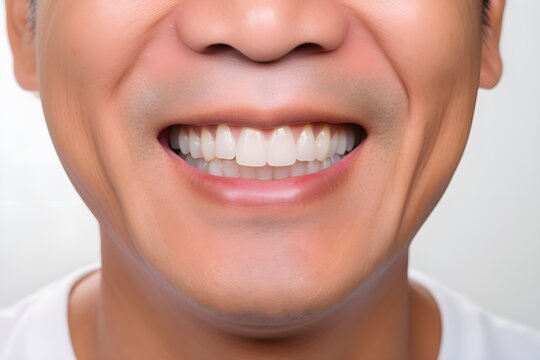 man's smile close up, white teeth