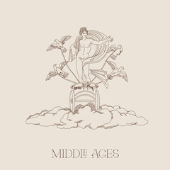 Fototapeta premium Vector Goddess Venus Sketch Logo Middle Ages Sketch Drawing Girl Angel Valentine's Day