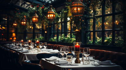 Fototapeta na wymiar Restaurant interior. A bright, modern and pleasant environment