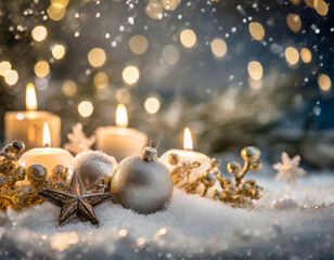 Fototapeta na wymiar Weihnachtsmotiv - Weihnachtsstimmung mit Schnee und Weihnachtsdeko.