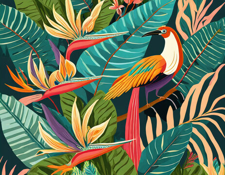 Paradiesvogel im Regenwald. Illustration