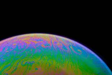 Closeup view soap bubble similar colorful, fantastic planet.